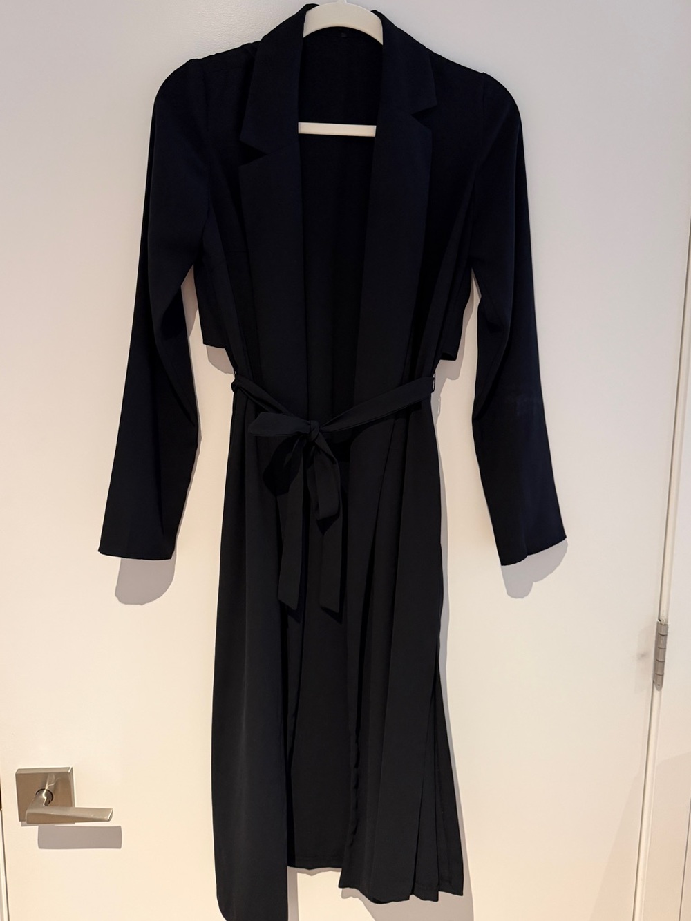 Women's Black Long Lightweight Tie-Front Coat